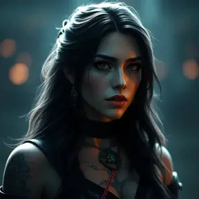 Matte portrait of Yennefer with tattoos, 8k, Highly Detailed, Alluring, Artstation, Bokeh effect, Sharp Focus, Volumetric Lighting, Concept Art by Stanley Artgerm Lau, Greg Rutkowski