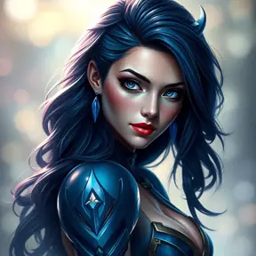 Alluring portrait of a beautiful Vayne from League of Legends in Blue, Highly Detailed, Half Body, Bokeh effect, Photo Realistic by Stefan Kostic