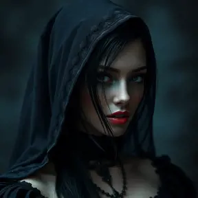 Alluring portrait of a beautiful raven black haired veiled vampire in the style of Stefan Kostic, 8k, High Definition, Highly Detailed, Intricate, Half Body, Realistic, Sharp Focus, Fantasy, Elegant