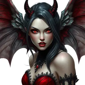 A beautiful winged romanian vampire woman with bright red eyes, fangs, perfect face, Hyper Detailed, Intricate Details, Masterpiece, Full Body, Gothic, Deviantart, Concept Art