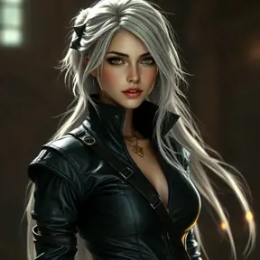 Alluring matte full body portrait of a beautiful Ciri wearing black leather, 8k, Highly Detailed, Intricate, Realistic, Sharp Focus, Volumetric Lighting, Fantasy, Elegant by Stanley Artgerm Lau, WLOP