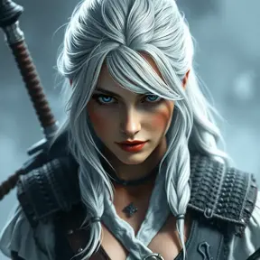 Alluring full body portrait of a beautiful Ciri from the Witcher 3 in white, 8k, Highly Detailed, Intricate, Photo Realistic, Sharp Focus, Volumetric Lighting, Fantasy, Elegant