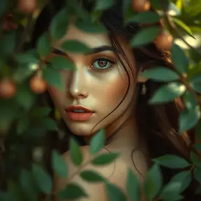 Closeup of a gorgeous female in foliage and the style of stefan kostic, 8k, High Definition, Digital Illustration, Bokeh effect, Photo Realistic, Sharp Focus by Stanley Artgerm Lau