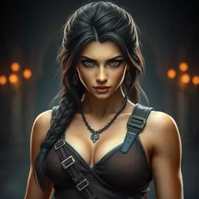 Alluring full body portrait of a beautiful Lara Croft ready for battle, 8k, Highly Detailed, Intricate, Photo Realistic, Sharp Focus, Volumetric Lighting, Fantasy, Elegant