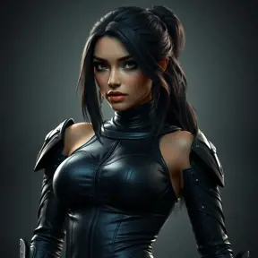 Alluring matte half body portrait of a beautiful Nidalee wearing tight black leather, 8k, Highly Detailed, Intricate, Realistic, Sharp Focus, Volumetric Lighting, Fantasy, Elegant by Stanley Artgerm Lau, WLOP