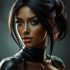 Alluring matte half body portrait of a beautiful Nidalee wearing tight black leather, 8k, Highly Detailed, Intricate, Realistic, Sharp Focus, Volumetric Lighting, Fantasy, Elegant by Stanley Artgerm Lau, WLOP