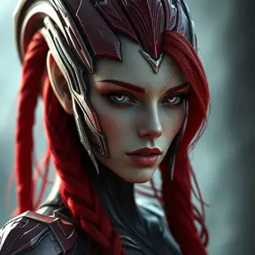 Alluring half body portrait of Star Craft's red haired Sarah Kerrigan alien Protoss, 8k, Highly Detailed, Intricate, Half Body, Realistic, Sharp Focus, Volumetric Lighting, Fantasy, Elegant by Stanley Artgerm Lau, WLOP, Stefan Kostic