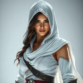 Alluring full body portrait of a beautiful Kassandra in white Assassin Creed style, 8k, Highly Detailed, Intricate, Photo Realistic, Sharp Focus, Volumetric Lighting, Fantasy, Elegant