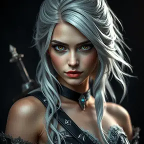 Alluring full body portrait of a beautiful Ciri from the Witcher 3 in black, 8k, Highly Detailed, Intricate, Photo Realistic, Sharp Focus, Volumetric Lighting, Fantasy, Elegant