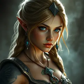 Matte portrait of Princess Zelda with tattoos, 8k, Highly Detailed, Powerful, Alluring, Artstation, Magical, Digital Painting, Photo Realistic, Sharp Focus, Volumetric Lighting, Concept Art by Stanley Artgerm Lau, Greg Rutkowski