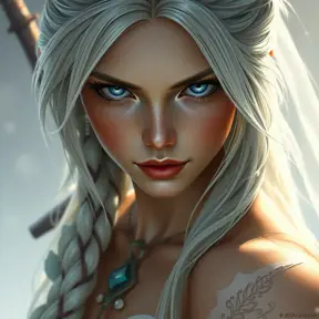 Closeup of Ciri from the Witcher 3 in a white dress, Highly Detailed, Intricate, Artstation, Beautiful, Digital Painting, Sharp Focus, Concept Art, Elegant by Stanley Artgerm Lau, Alphonse Mucha, Greg Rutkowski