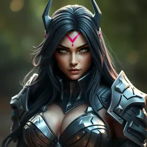 Alluring portrait of a beautiful Irelia from League of Legends in tight light armor, Highly Detailed, Full Body, Bokeh effect, Photo Realistic, Sharp Focus by Stefan Kostic