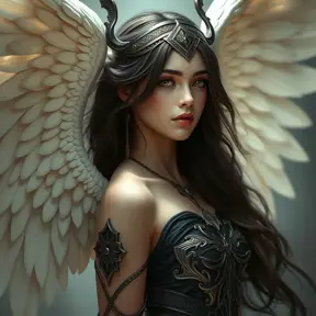 Alluring matte portrait of a beautiful Katarina with wings, 8k, Highly Detailed, Intricate, Half Body, Realistic, Sharp Focus, Volumetric Lighting, Fantasy, Elegant by Stanley Artgerm Lau, Alphonse Mucha, WLOP