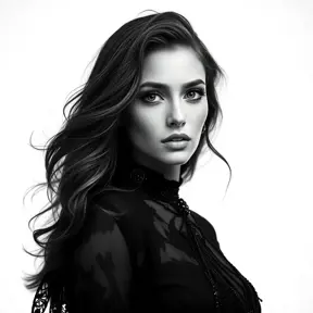 Alluring black and white portrait of a beautiful Nina Dobrev with a white background, 8k, Highly Detailed, Intricate, Half Body, Realistic, Sharp Focus, Volumetric Lighting, Fantasy, Elegant by Stanley Artgerm Lau