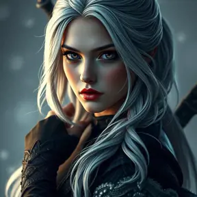 Alluring full body portrait of a beautiful Ciri from the Witcher 3 in black, 8k, Highly Detailed, Intricate, Photo Realistic, Sharp Focus, Volumetric Lighting, Fantasy, Elegant