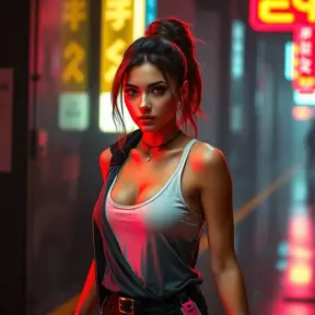 Beautiful woman walking with beatiful and detailed eyes, dynamic pose, slightly athletic beatiful body, Cybernatic and Sci-Fi, Full Body, Cyberpunk, Blade Runner 2049, Neon light effect, Neon, Futurism