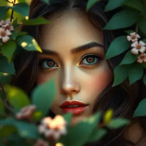 Closeup of a gorgeous female in foliage and the style of stefan kostic, 8k, High Definition, Digital Illustration, Bokeh effect, Photo Realistic, Sharp Focus by Stanley Artgerm Lau