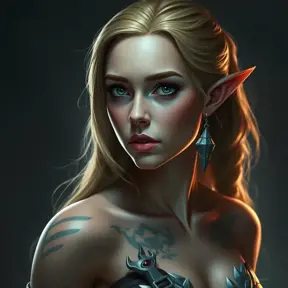 Matte portrait of Princess Zelda with tattoos, 8k, Highly Detailed, Powerful, Alluring, Artstation, Magical, Digital Painting, Photo Realistic, Sharp Focus, Volumetric Lighting, Concept Art by Stanley Artgerm Lau, Greg Rutkowski