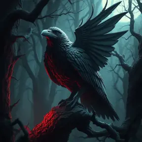 Raven in a haunted forest, Highly Detailed, Intricate, Gothic, Volumetric Lighting, Fantasy, Dark by Stanley Artgerm Lau