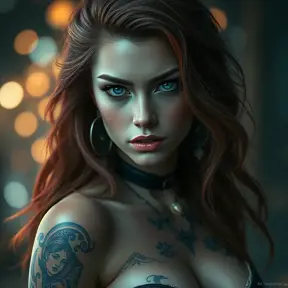 Alluring portrait of Katarina with tattoos, 8k, Highly Detailed, Artstation, Bokeh effect, Sharp Focus, Volumetric Lighting, Concept Art by Stanley Artgerm Lau, Greg Rutkowski