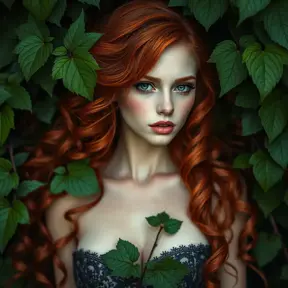 An alluring portrait of a beautiful red headed Poison Ivy, Intricate, Full Body, Photo Realistic