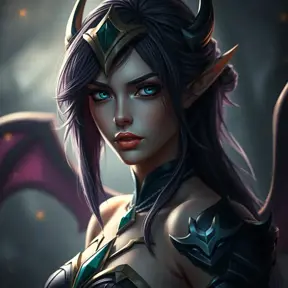 Alluring matte portrait of a beautiful Morgana from League of Legends, Highly Detailed, Half Body, Realistic, Volumetric Lighting by Stefan Kostic