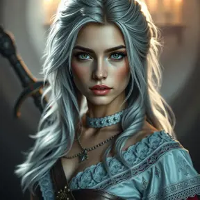 Alluring full body portrait of a beautiful Ciri in Witcher 3 style, 8k, Highly Detailed, Intricate, Photo Realistic, Sharp Focus, Volumetric Lighting, Fantasy, Elegant