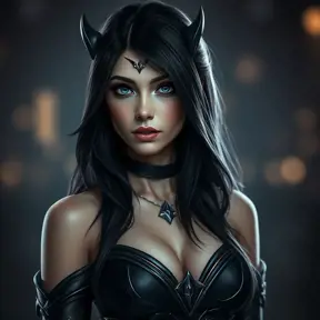 Alluring portrait of a beautiful Morgana from League of Legends in Black, Highly Detailed, Half Body, Bokeh effect, Photo Realistic by Stefan Kostic