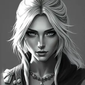 Black & White portrait of Ciri, Highly Detailed, Intricate, Artstation, Beautiful, Digital Painting, Sharp Focus, Concept Art, Elegant