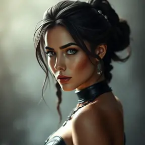 Alluring matte portrait of a beautiful Akali in black leather, 8k, Highly Detailed, Intricate, Half Body, Realistic, Sharp Focus, Volumetric Lighting, Fantasy, Elegant by Stanley Artgerm Lau, Alphonse Mucha, WLOP, Stefan Kostic