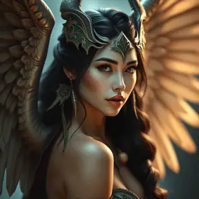 Alluring matte portrait of a beautiful Nidalee with wings, 8k, Highly Detailed, Intricate, Half Body, Realistic, Sharp Focus, Volumetric Lighting, Fantasy, Elegant by Stanley Artgerm Lau, Alphonse Mucha, WLOP