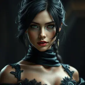 Alluring matte portrait of the beautiful Cassandra Cain in black, 8k, Highly Detailed, Intricate, Realistic, Sharp Focus, Volumetric Lighting, Fantasy, Elegant by Stanley Artgerm Lau, Alphonse Mucha, WLOP, Stefan Kostic