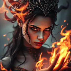 Alluring highly detailed matte portrait of a beautiful fire sorceress in the style of Stefan Kostic, 8k, High Definition, Highly Detailed, Intricate, Half Body, Realistic, Sharp Focus, Fantasy, Elegant