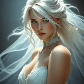 Closeup of Ciri in a white dress, Highly Detailed, Intricate, Artstation, Beautiful, Digital Painting, Sharp Focus, Concept Art, Elegant by Stanley Artgerm Lau, Alphonse Mucha, Greg Rutkowski