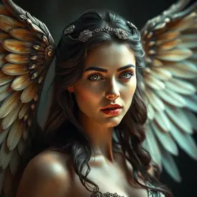 Alluring matte portrait of a beautiful Kassandra with wings, 8k, Highly Detailed, Intricate, Half Body, Realistic, Sharp Focus, Volumetric Lighting, Fantasy, Elegant by Stanley Artgerm Lau, Alphonse Mucha, WLOP