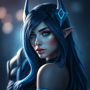 Alluring matte portrait of a beautiful Irelia from League of Legends in Blue, Highly Detailed, Half Body, Bokeh effect, Photo Realistic, Sharp Focus by Stefan Kostic