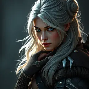 Alluring full body portrait of a beautiful Ciri in Witcher 3 style as an Assassin, 8k, Highly Detailed, Intricate, Photo Realistic, Sharp Focus, Volumetric Lighting, Fantasy, Elegant