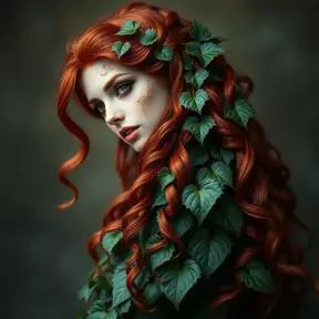 An beautiful fierce red headed Poison Ivy, Intricate, Half Body, Photo Realistic