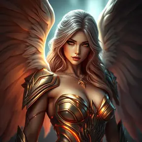 Alluring portrait of an angelic winged Kayle from League of Legends, 8k, Highly Detailed, Half Body, Photo Realistic, Sharp Focus, Octane Render, Unreal Engine, Volumetric Lighting, Fantasy by Stanley Artgerm Lau, Alphonse Mucha, WLOP