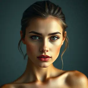 Alluring half body portrait of a stunningly beautiful woman with a perfectly symmetrical face, 8k, Award-Winning, Photo Realistic