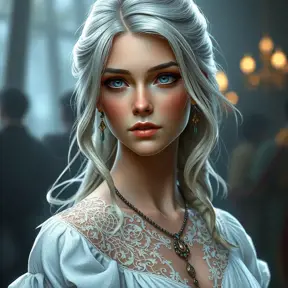 Closeup of Ciri from the Witcher 3 in a white dress, Highly Detailed, Intricate, Artstation, Beautiful, Digital Painting, Sharp Focus, Concept Art, Elegant by Stanley Artgerm Lau, Alphonse Mucha, Greg Rutkowski