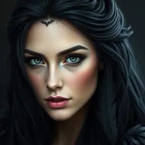 Matte portrait of the beautiful Yennefer with feathers, Highly Detailed, Intricate, Realistic, Sharp Focus, Volumetric Lighting, Fantasy, Elegant