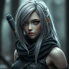 Alluring matte portrait of a beautiful ashen haired A2 from Nier Automata in the style of Stefan Kostic in black, Highly Detailed, Full Body, Bokeh effect, Photo Realistic, Sharp Focus by Stanley Artgerm Lau