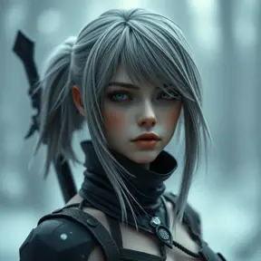 Alluring matte portrait of a beautiful ashen haired A2 from Nier Automata in the style of Stefan Kostic in black, Highly Detailed, Full Body, Bokeh effect, Photo Realistic, Sharp Focus by WLOP