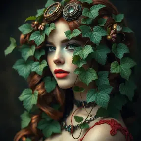 Steampunk portrait of Poison Ivy, Highly Detailed, Beautiful, Photo Realistic, Sharp Focus, Elegant