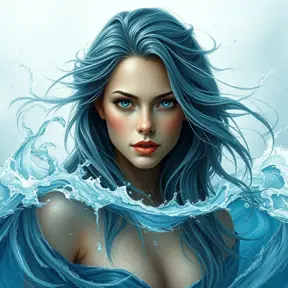 "magical ocean goddess", water, spray, waves, flowing hair, head and shoulders portrait, finely drawn eyes, 8k, Photo Realistic, Fantasy by Stefan Kostic