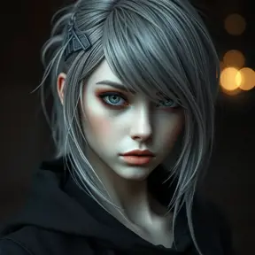 Alluring matte portrait of a beautiful ashen haired 2B from Nier Automata in the style of Stefan Kostic in black, Highly Detailed, Full Body, Bokeh effect, Photo Realistic, Sharp Focus by WLOP