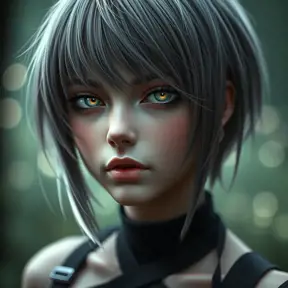 Alluring matte portrait of a beautiful ashen haired 2B from Nier Automata in the style of Stefan Kostic in black, Highly Detailed, Full Body, Bokeh effect, Photo Realistic, Sharp Focus by WLOP