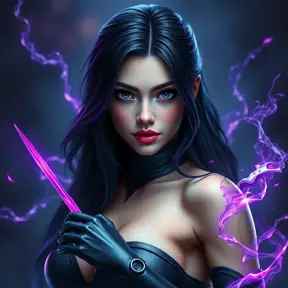 Alluring matte portrait of a beautiful Psylocke from Xmen in the style of Stefan Kostic, 8k, Highly Detailed, Intricate, Half Body, Realistic, Sharp Focus, Volumetric Lighting, Fantasy, Elegant by Stanley Artgerm Lau, Greg Rutkowski