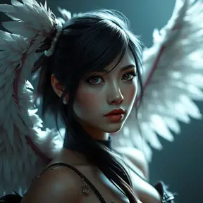 Alluring matte portrait of a beautiful Tifa Lockhart wearing feathers, 8k, Highly Detailed, Intricate, Half Body, Realistic, Sharp Focus, Volumetric Lighting, Fantasy, Elegant by Stanley Artgerm Lau, Alphonse Mucha, WLOP